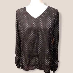Black & White Polka Dot Bow Detail Sleeve Blouse